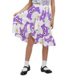 Purple-owl-pattern-background Kids  Ruffle Flared Wrap Midi Skirt