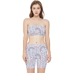 Seamless-pattern-with-cute-rabbit-character Stretch Shorts And Tube Top Set by Salman4z