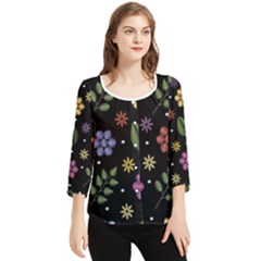 Embroidery-seamless-pattern-with-flowers Chiffon Quarter Sleeve Blouse by Salman4z