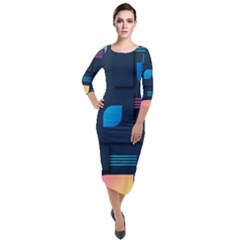 Gradient Geometric Shapes Dark Background Quarter Sleeve Midi Velour Bodycon Dress by Salman4z