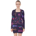 Colorful-sound-wave-set V-neck Bodycon Long Sleeve Dress