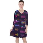 Colorful-sound-wave-set Quarter Sleeve Ruffle Waist Dress