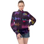 Colorful-sound-wave-set High Neck Long Sleeve Chiffon Top