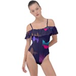 Colorful-sound-wave-set Frill Detail One Piece Swimsuit