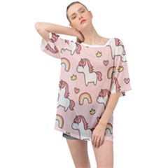 Cute-unicorn-rainbow-seamless-pattern-background Oversized Chiffon Top by Salman4z