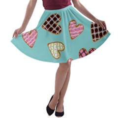 Seamless Pattern With Heart Shaped Cookies With Sugar Icing A-line Skater Skirt by pakminggu