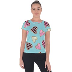 Seamless Pattern With Heart Shaped Cookies With Sugar Icing Short Sleeve Sports Top  by pakminggu