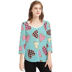 Seamless Pattern With Heart Shaped Cookies With Sugar Icing Chiffon Quarter Sleeve Blouse by pakminggu
