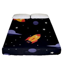 Cosmos Rockets Spaceships Ufos Fitted Sheet (queen Size) by pakminggu