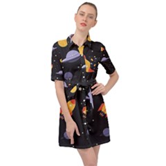 Cosmos Rockets Spaceships Ufos Belted Shirt Dress by pakminggu