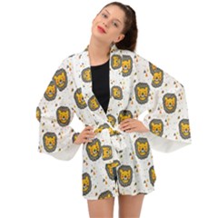 Lion Heads Pattern Design Doodle Long Sleeve Kimono by pakminggu