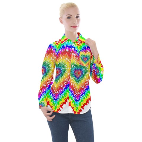 Tie Dye Heart Colorful Prismatic Women s Long Sleeve Pocket Shirt by pakminggu