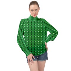 Green Christmas Tree Pattern Background High Neck Long Sleeve Chiffon Top by pakminggu