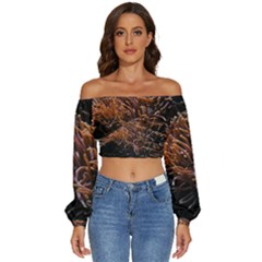 Sea Anemone Coral Underwater Ocean Sea Water Long Sleeve Crinkled Weave Crop Top by pakminggu