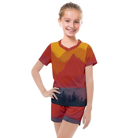 Mountain Forest Nature Scenery Art Mountains Kids  Mesh Tee And Shorts Set by pakminggu