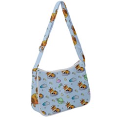 Pattern Giraffe Animal Seamless Scrapbooking Blue Zip Up Shoulder Bag by pakminggu