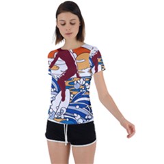 Beach Illustration Summer Beach Surf Waves Back Circle Cutout Sports Tee by pakminggu