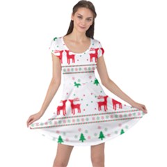 Red Green And Blue Christmas Themed Illustration Cap Sleeve Dress by pakminggu