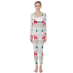 Red Green And Blue Christmas Themed Illustration Long Sleeve Catsuit by pakminggu