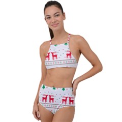 Red Green And Blue Christmas Themed Illustration High Waist Tankini Set by pakminggu