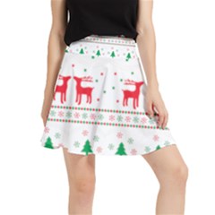 Red Green And Blue Christmas Themed Illustration Waistband Skirt by pakminggu