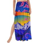 Psychedelic Colorful Lines Nature Mountain Trees Snowy Peak Moon Sun Rays Hill Road Artwork Stars Maxi Chiffon Tie-Up Sarong
