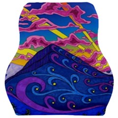 Psychedelic Colorful Lines Nature Mountain Trees Snowy Peak Moon Sun Rays Hill Road Artwork Stars Car Seat Velour Cushion  by pakminggu