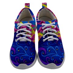 Psychedelic Colorful Lines Nature Mountain Trees Snowy Peak Moon Sun Rays Hill Road Artwork Stars Women Athletic Shoes by pakminggu