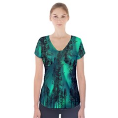 Aurora Northern Lights Celestial Magical Astronomy Short Sleeve Front Detail Top by pakminggu