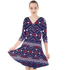 Ukrainian Folk Seamless Pattern Ornament Quarter Sleeve Front Wrap Dress by pakminggu