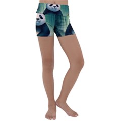Animal Panda Forest Tree Natural Kids  Lightweight Velour Yoga Shorts by pakminggu