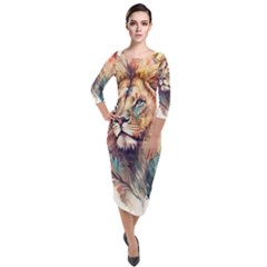 Lion Africa African Art Quarter Sleeve Midi Velour Bodycon Dress by pakminggu