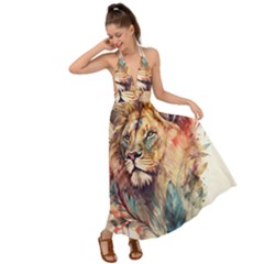 Lion Africa African Art Backless Maxi Beach Dress by pakminggu