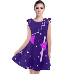 Purple Blue Geometric Pattern Tie Up Tunic Dress by danenraven