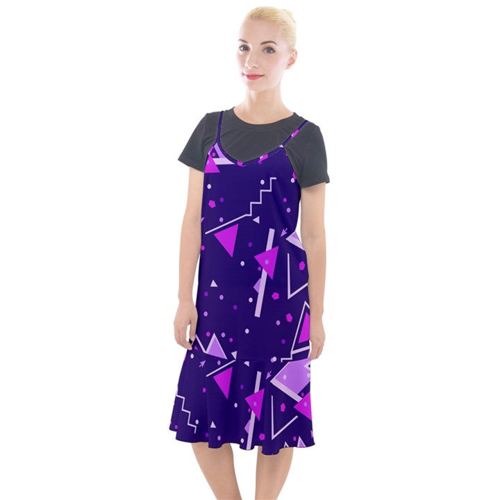 Purple Blue Geometric Pattern Camis Fishtail Dress