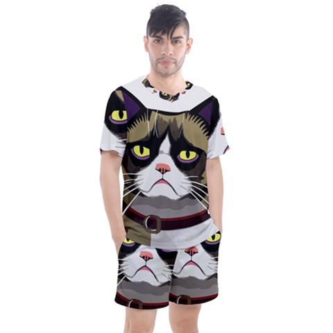 Grumpy Cat Men s Mesh Tee And Shorts Set by Mog4mog4