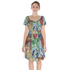 Beauty Stained Glass Short Sleeve Bardot Dress