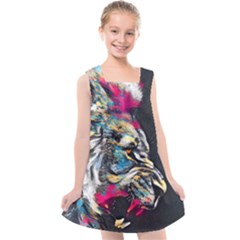 Angry Male Lion Roar Kids  Cross Back Dress by Mog4mog4