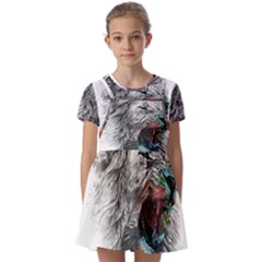 Lion King Head Kids  Short Sleeve Pinafore Style Dress by Mog4mog4