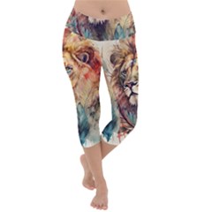 Lion Africa African Art Lightweight Velour Capri Yoga Leggings by Mog4mog4