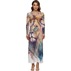 Lion Africa African Art Long Sleeve Longline Maxi Dress by Mog4mog4