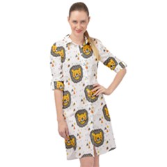 Lion Heads Pattern Design Doodle Long Sleeve Mini Shirt Dress by Mog4mog4