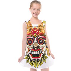 Bali Barong Mask Euclidean Vector Chiefs Face Kids  Cross Back Dress by Mog4mog4