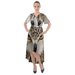 Vector Hand Painted Owl Front Wrap High Low Dress by Mog4mog4