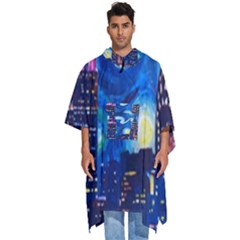 Starry Night In New York Van Gogh Manhattan Chrysler Building And Empire State Building Men s Hooded Rain Ponchos by Mog4mog4