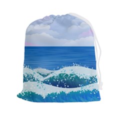 Illustration Landscape Sea Ocean Waves Beach Blue Drawstring Pouch (2xl) by Mog4mog4