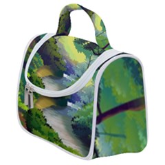 Landscape Illustration Nature Forest River Water Satchel Handbag by Mog4mog4