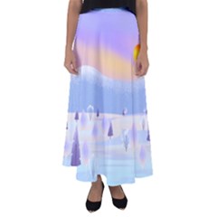 Vector Winter Landscape Sunset Evening Snow Flared Maxi Skirt by Mog4mog4