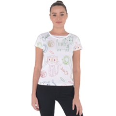 Cats And Food Doodle Seamless Pattern Short Sleeve Sports Top 