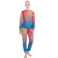 Multicolored Geometric Origami Idea Pattern Women s Lounge Set